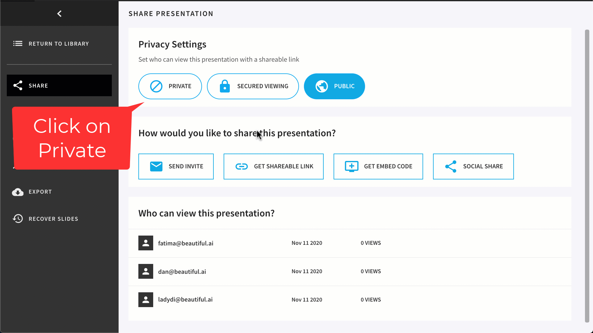 Permission Setting: Private, Secured, Public – Beautiful.ai